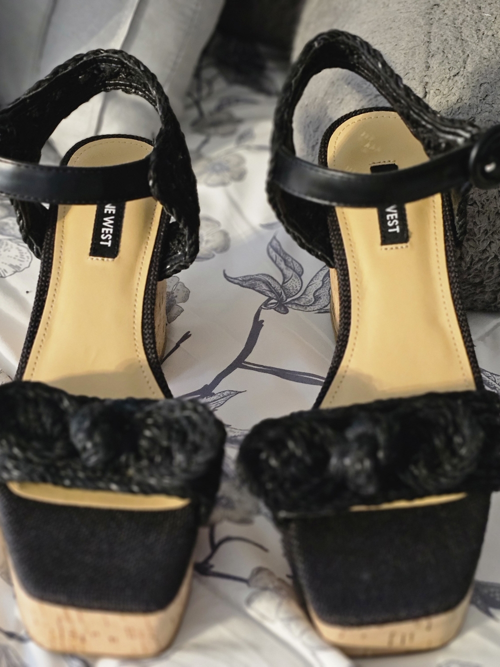 Nine West Black Braided Cork-Platform Sandals